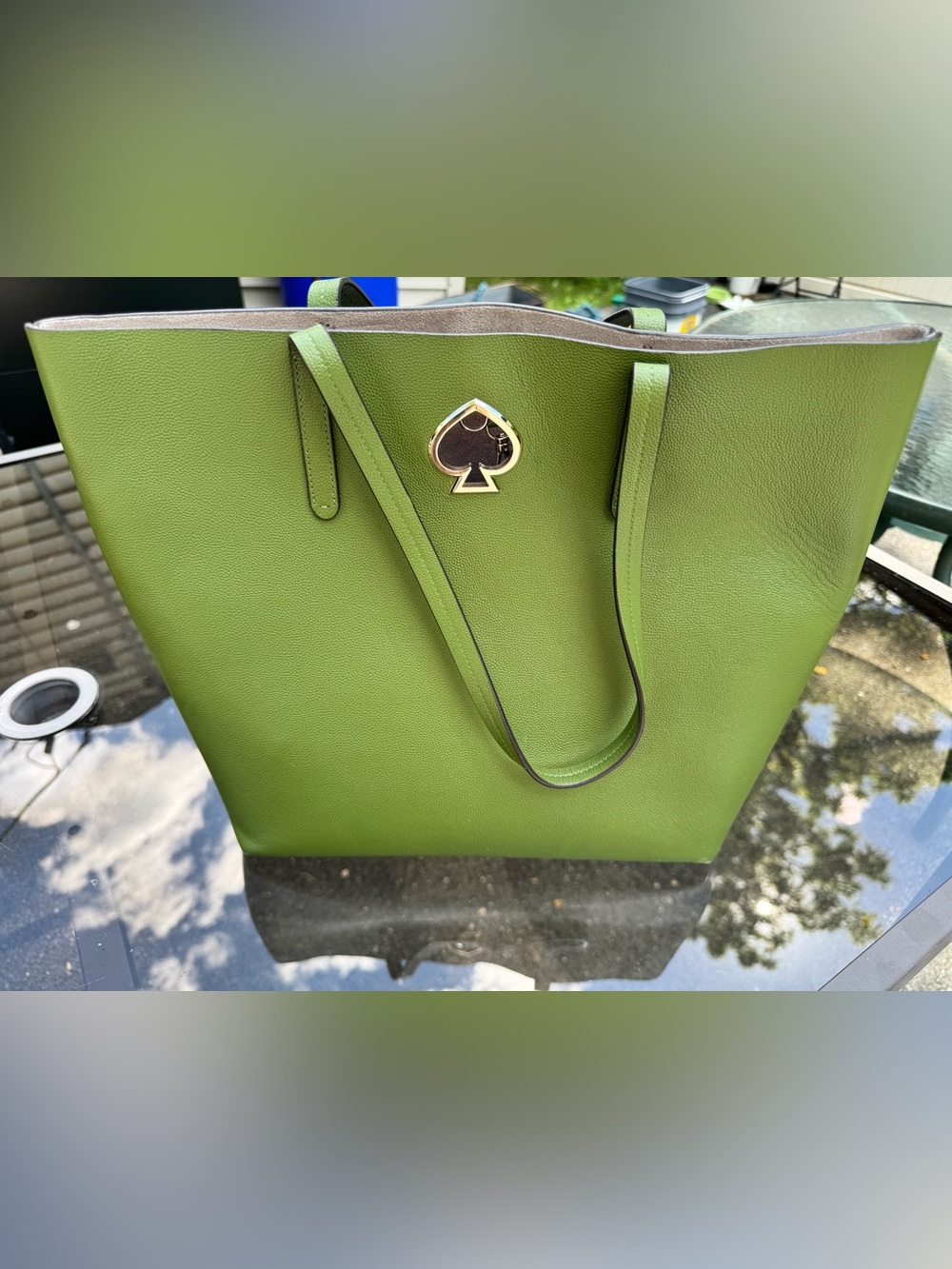 kate spade Lime Green Pebbled Leather Tote with Spade Emblem